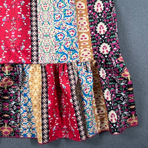 Bohemian L Multicolor Sleeveless V-Neck Dress Tiered Hem Polyester Lightweight - Picture 4 of 7